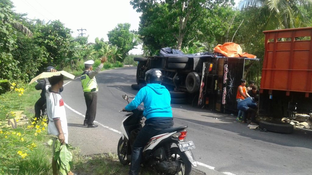 Tidak Kuat Menanjak,Truk Muatan Kardus Terguling