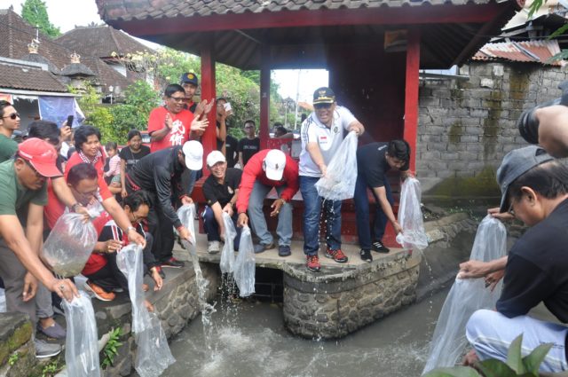 Lestarikan Lingkungan, Wabup Sanjaya dan Warga Tabanan Tebar Benih Ikan dan Penanaman Pohon 