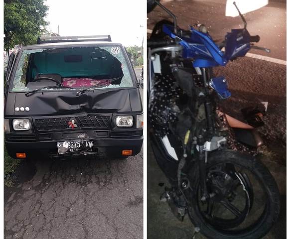 Diduga Ngantuk, Pengendara Sepeda Motor Tabrak L300