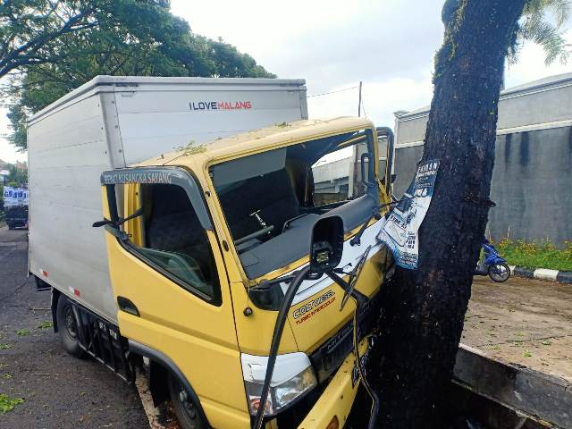 Hindari Tabrakan, Mobil Box Tabrak Pohon