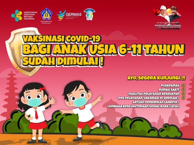 Bali Jadi Salah Satu Provinsi Laksanakan Vaksinasi Anak Usia 6-11 Tahun