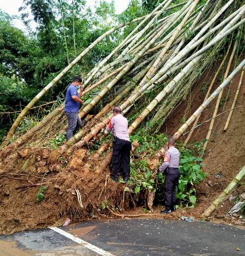 Rumpun Bambu Longsor Tutup Akses Jalan