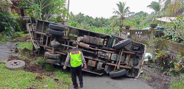 As Patah, Truk Muat Pakan Ternak Terguling di Gadungan