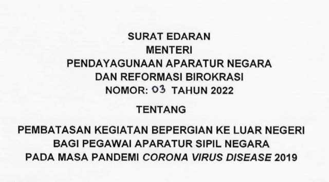 Menteri PANRB Terbitkan SE Pembatasan Bepergian ke Luar Negeri Bagi ASN