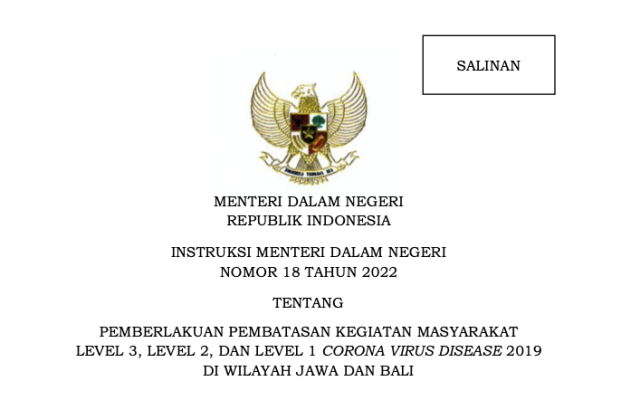 Inilah Wilayah Penerapan PPKM Jawa-Bali Periode 22 Maret Hingga 4 April 2022