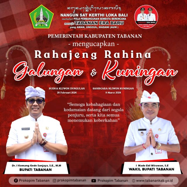 Pemerintah Kabupaten Tabanan Mengucapkan Selamat Hari Raya Galungan & Kuningan Tahun 2024