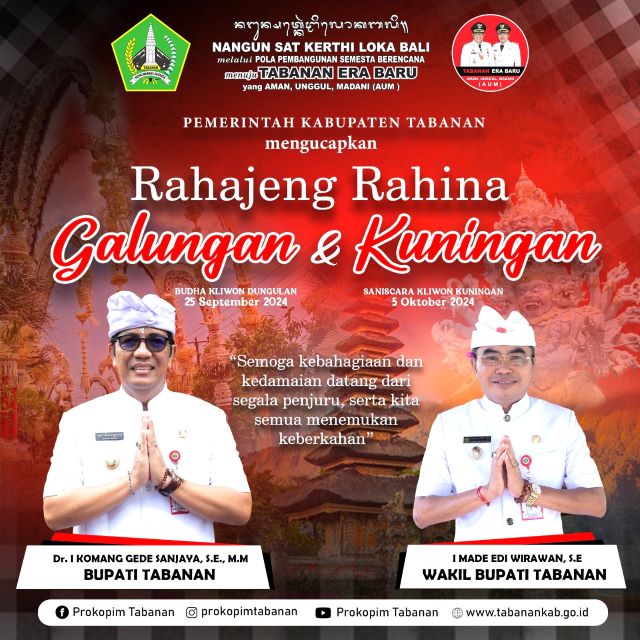 Bupati Tabanan dan Wakil Bupati Ucapan Selamat Hari Raya Galungan dan Kuningan