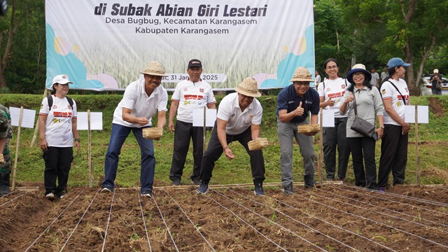 Pj Gubernur Bali dan Warga Desa Bugbug Galakkan Gerakan Tanam Padi Gogo