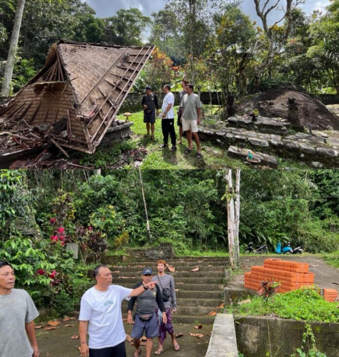 Ketua DPRD Tabanan I Nyoman Arnawa meninjau kerusakan di Pura Luhur Beji Pekerisan