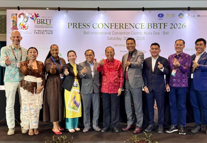 Gubernur Bali Wayan Koster menghadiri konferensi pers penutupan BBTF 2026 di Hotel The Westin Resort Nusa Dua, Badung
