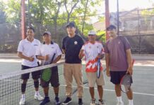 IKMS Bali Cup 2026 Masuk Semifinal, Petenis Veteran Singkirkan Mantan Petenis PON Bali Pertandingan tenis ganda putra babak delapan besar IKMS Bali Cup 2026 di Lapangan Tenis Telkom Denpasar