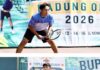 Petenis Bali Putu Primadana dan Bombom berlaga di Turnamen Tenis Nasional Senior Bupati Badung Open 2026.