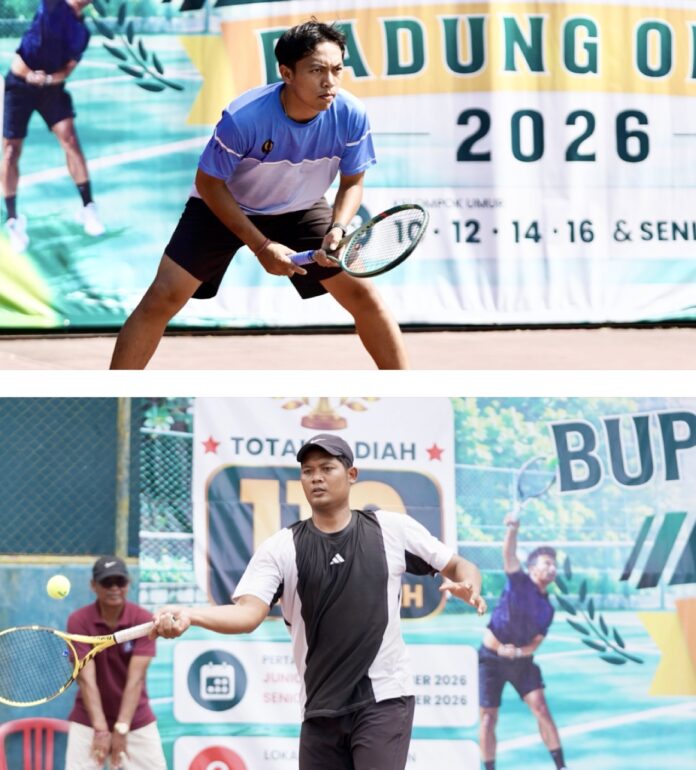 Petenis Bali Putu Primadana dan Bombom berlaga di Turnamen Tenis Nasional Senior Bupati Badung Open 2026.